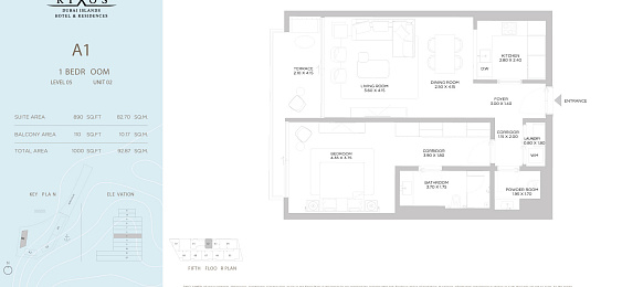 1 Bedroom Apartment, 93 m²